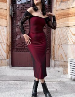 Vestido mermaid rojo con mangas